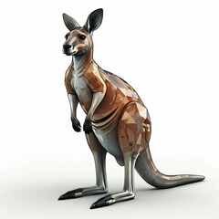 Red Kangaroo Low Poly 3D Render on White Background
