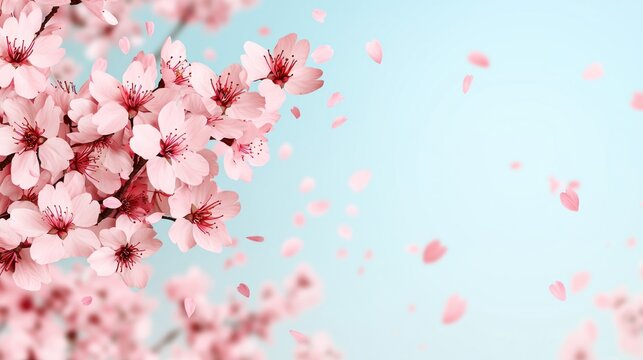 Cherry blossom petals falling in spring nature scene beautiful floral background serene environment close-up view