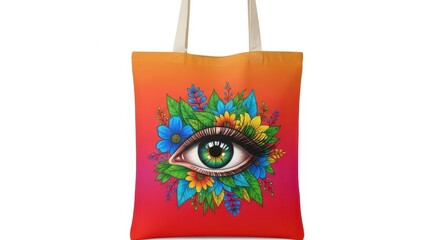 Eye-Catching Tote Bag Featuring Vibrant Floral Artwork and Third-Eye Motif