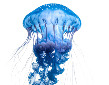 Adorable 3D Jellyfish in Light Blue with Detailed Tentacles PNG Transparent Background