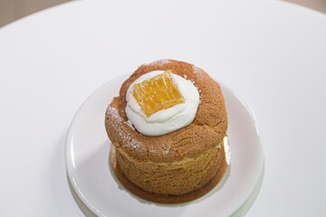 Round sponge cake or honey castella cake.