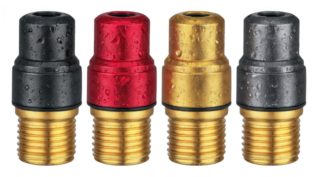 Four colorful metal objects on transparent png background