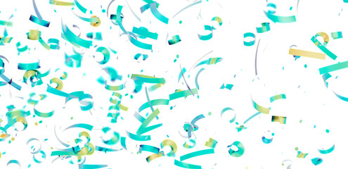 Festive teal and gold confetti falling on white. Perfect for celebrations, parties, and events.