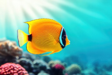 Obraz premium Underwater action of colorful fish swimming coral reef nature photography tropical ocean vibrant environment