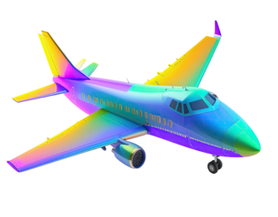 Colorful rainbow-hued jet aircraft