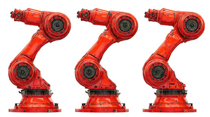 Three red robot arms illustration on transparent png background