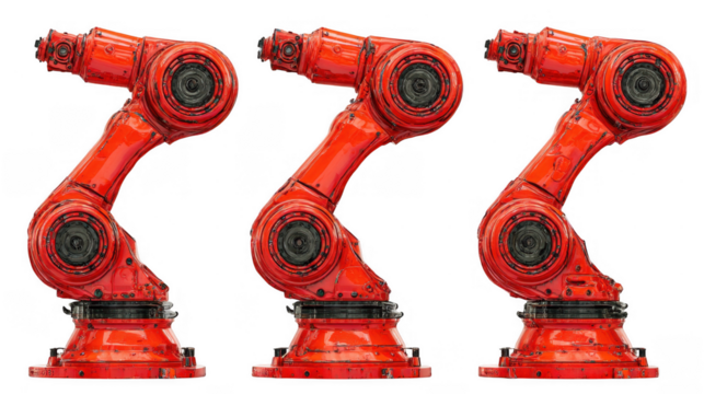 Three red robot arms illustration on transparent png background