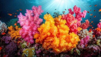 Obraz premium Vibrant coral reef ecosystem underwater paradise nature photography marine environment eye-level view colorful marine life