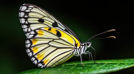 Fototapeta premium Captivating monarch butterfly on green leaf nature photography close-up view macro environment