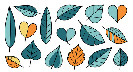 Abstract autumn leaves and hearts pattern on black background