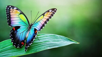 Fototapeta premium Captivating butterfly perched on green leaf nature scene macro photography serene environment vibrant colors