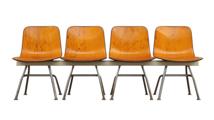 Orange chairs in a row seating on transparent png background