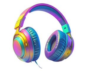 Vibrant, multicolored headphones with a holographic sheen