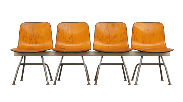 Orange chairs in a row seating on transparent png background