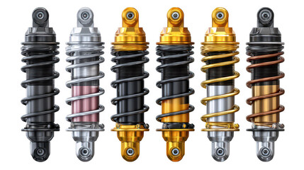 Various shock absorbers illustration on transparent png background