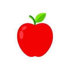 Simple red apple with green leaf 