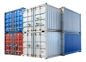 Stacked Shipping Containers Blue White and Red Isolated cargo freight isolated on a transparent background
