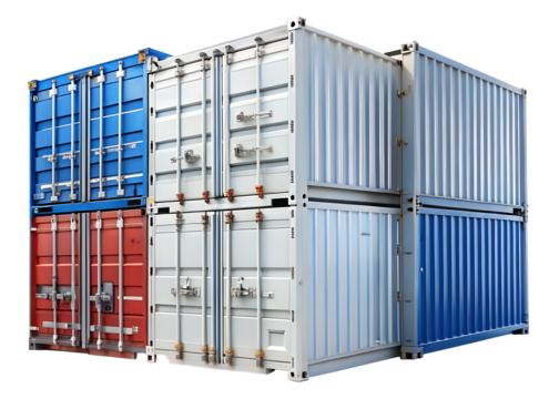 Stacked Shipping Containers Blue White and Red Isolated cargo freight isolated on a transparent background