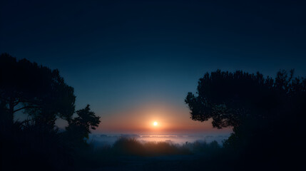 Fototapeta premium The magical moments when te first light of dawn breas the darkness, casting a entle, ethereal glow upon he world, signaling the strt of a new day with hope nd promise