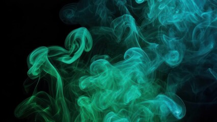 Abstract swirling teal and turquoise smoke on black