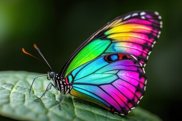Naklejka premium Vibrant butterfly resting on leaf tropical forest macro photography natural environment close-up view beauty of nature