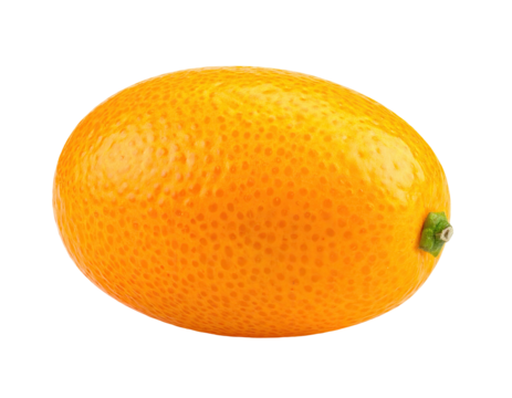 Single kumquat, bright orange, oval shape, bumpy texture, close-up