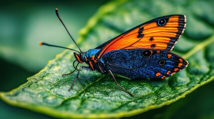 Colorful butterfly resting on leaf in tropical forest macro photography nature serenity