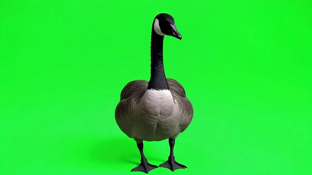 Dramatic goose strutting confidently on vibrant green screen background perfect for compositing and creative projects with flexible editing options