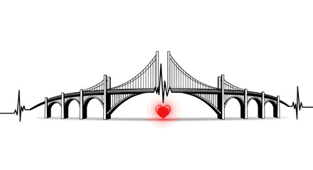 Connecting hearts: An illustration of bridges linked by a lifeline and a central heart radiating