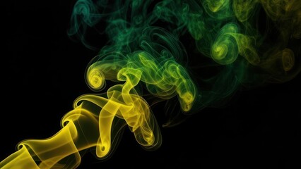 Fototapeta premium Abstract swirls of vibrant green and yellow smoke against a black background