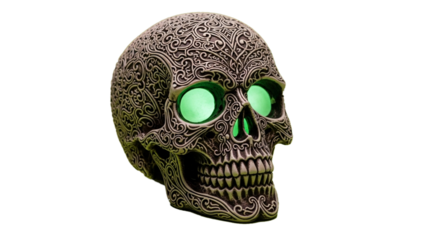 Spooky Ceramic Skull – Haunted Skull with Green Glowing Eye
