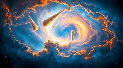 Celestial landscape with surreal shapes and nebula