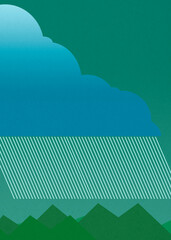 Rain falling from cloud over mountain in abstract weather illustration