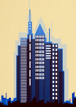 Frankfurt skyline with modern skyscrapers urban illustration