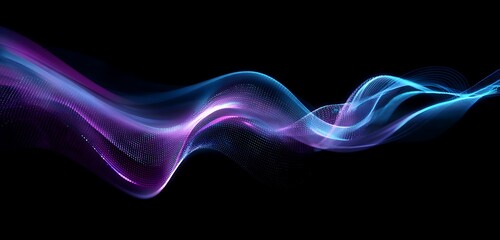 Violet and cyan data waves flowing from machine learning chip interface