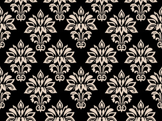 vector Design, Victorian Damask Pattern,Cream,Black background,Vintage style Luxury,Oriental Ethnic,Traditional,Aztec Abstract,for Surface,Fabric,Clothing,Textiles and Decor Classic Seamless Pattern.