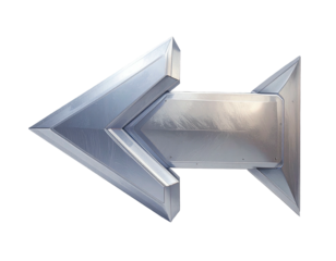 Metallic arrow pointing left, angular design