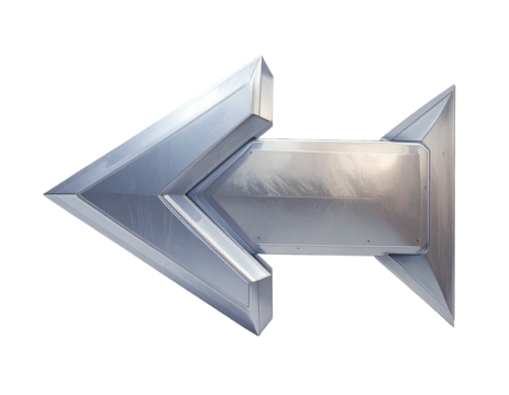 Metallic arrow pointing left, angular design