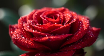 深紅のバラ 朝露輝く 鮮やか美しい花びら. AI Generated