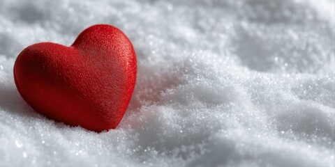 Fototapeta premium Red heart symbol resting on pristine white snow background