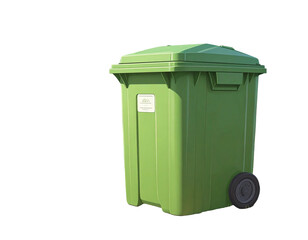 Green plastic waste bin with a lid and wheels