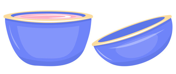 An open jar of delicate face cream. Realistic colored vector illustration, side view. A blank template with copy space. The rounded shape of the container is unmarked.