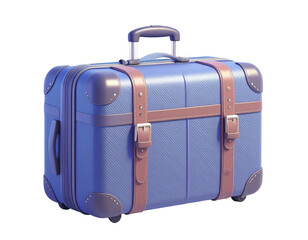 Stylish blue suitcase with brown leather straps