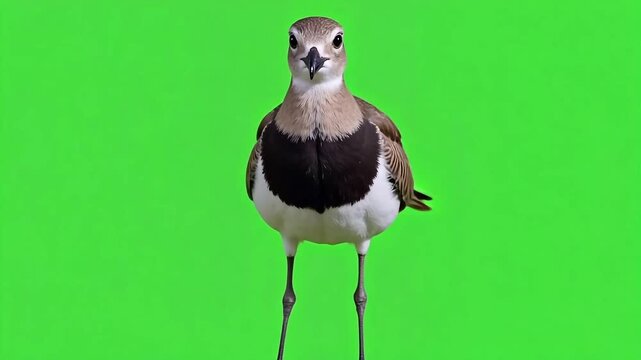 Curious killdeer looks directly at the viewer, centered on a vibrant green screen, perfect for adding wildlife elements to your creative projects now
