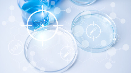Close-up laboratory glassware equipment science experiment research healthcare and medicine scientist analysis chemistry biology biotechnology chemical biochemistry pharmaceutical hospital discovery