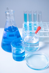 Close-up laboratory glassware equipment science experiment research healthcare and medicine scientist analysis chemistry biology biotechnology chemical biochemistry pharmaceutical hospital discovery