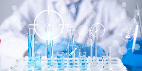 Young Asian woman scientist working science experiment laboratory research chemistry technology...