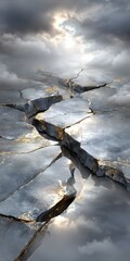Stunning Abstract Ice Fractures on Polar Landscape with Intricate Light Reflections and Textures
