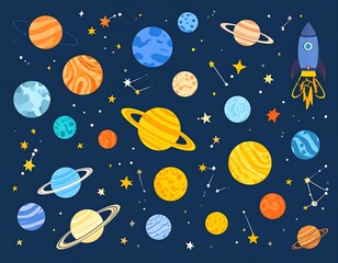 Colorful planets and stars in space (1)