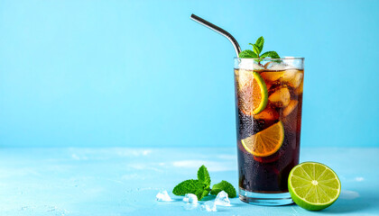 Iced Cola Drink with Lime and Mint